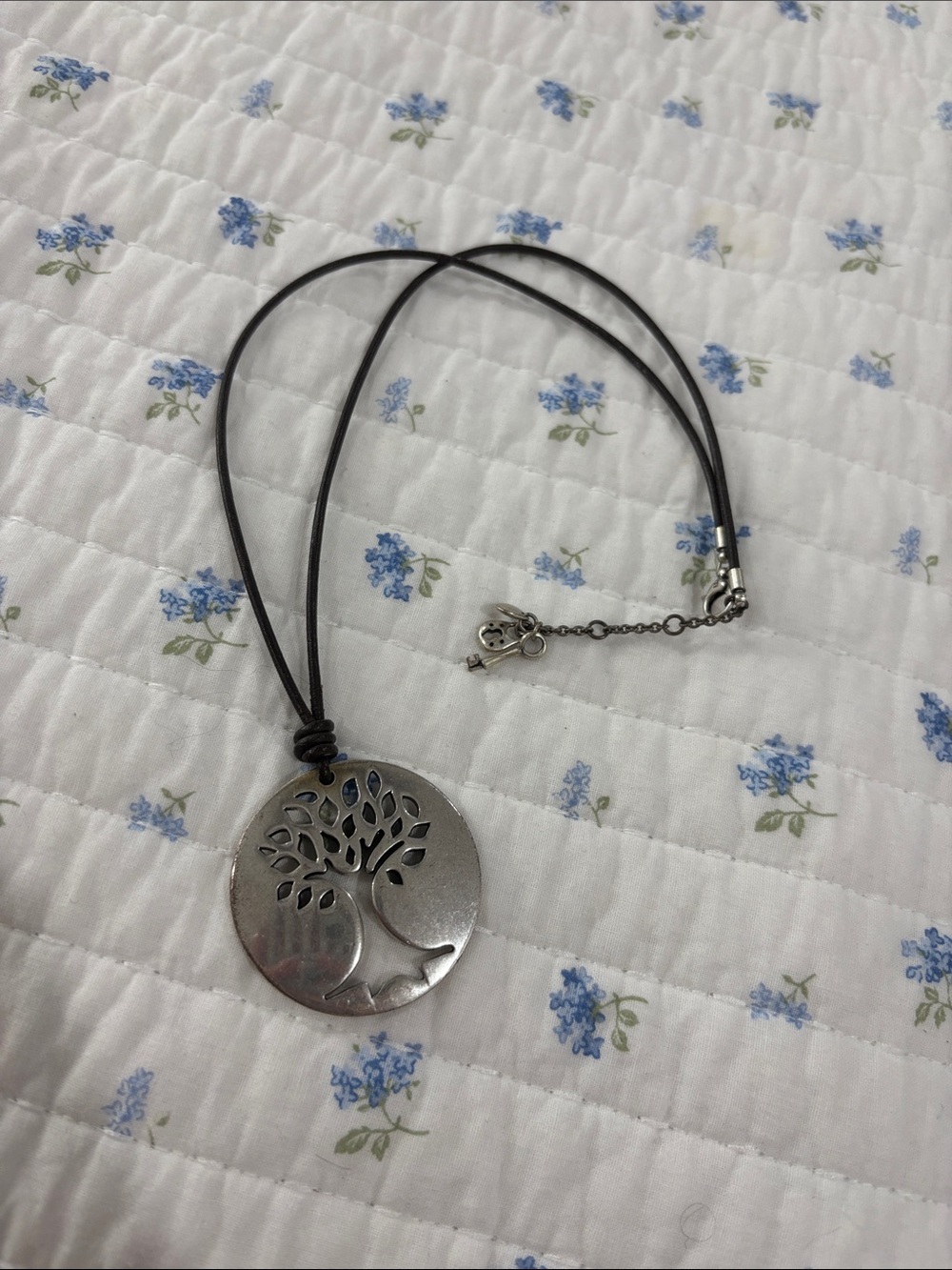 Silver Tree of Life Pendant Necklace with Black Cord